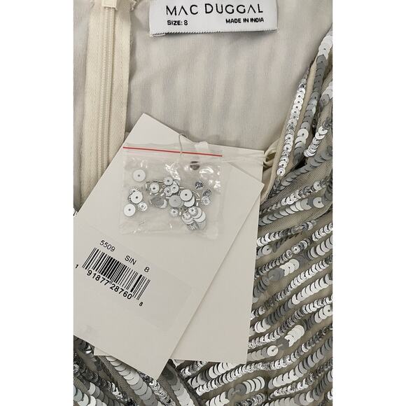 Mac Duggal 5509 Silver/Beige Sequins 3/4 Sleeve Gown Size 8 $598 - Picture 8 of 8